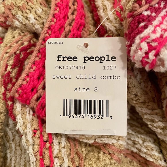 NWT XS FREE PEOPLE Show me love crop pullover sweater sweet child combo tan pink - Picture 7 of 11